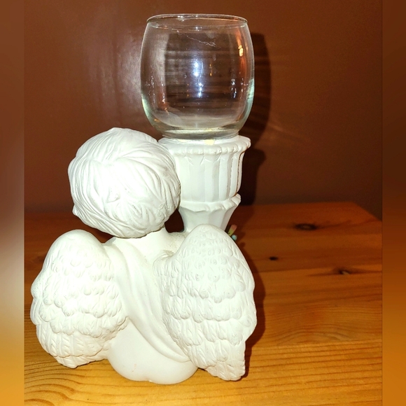 🆕️🔥2 Vtg White Ceramic Cherub w Candle Holder🔥 Set - Picture 5 of 6